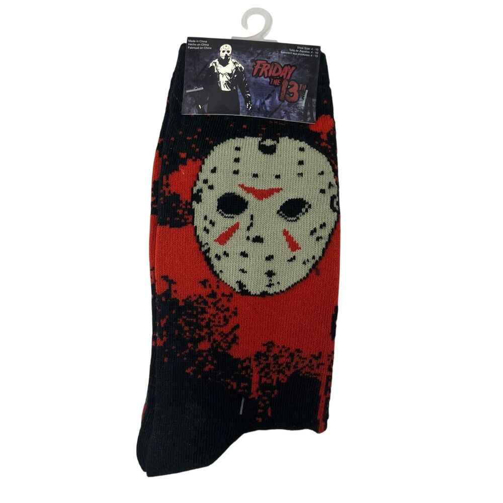 Friday the 13th Socks Men’s 4-10‎ Gray White Jason Voorhees Polyester Halloween